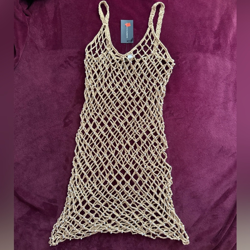 Beaded Crochet Net Cover Up Dress